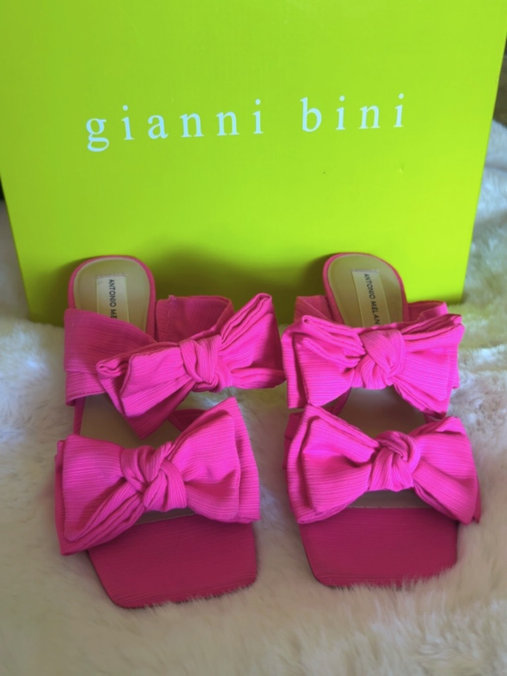Gianni Bini Bright Pink Double Bow Slide Sandals